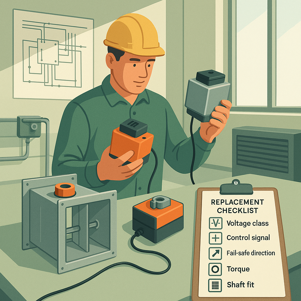 Replacing an HVAC damper actuator: how to match voltage, control signal and fail-safe operation
