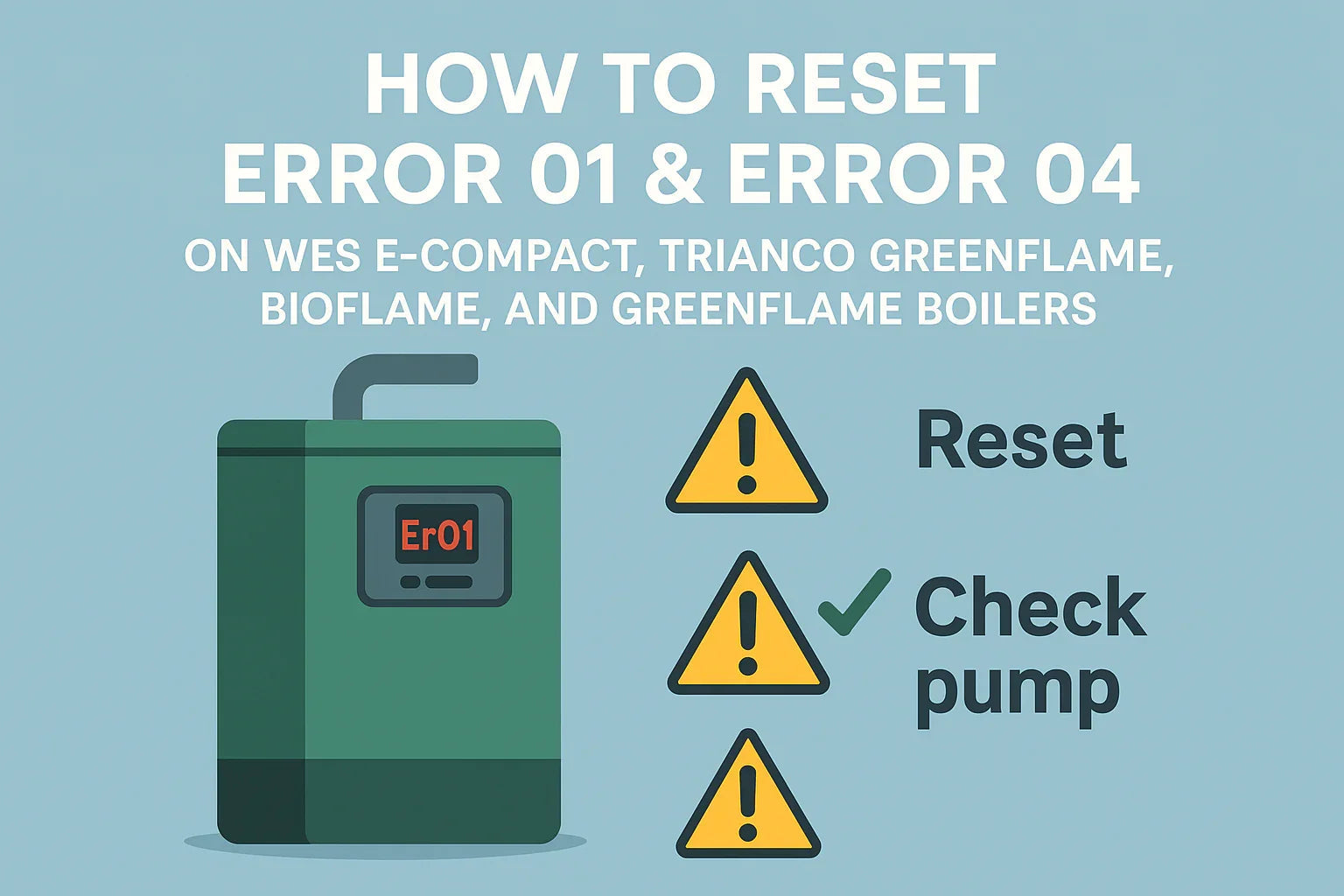How to Reset Error 01 and Error 04 on WES E-Compact, Trianco Greenflame, Bioflame, and Greenflame Boilers