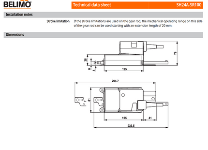 Belimo SH24A-SR100 Modulating Linear Actuator