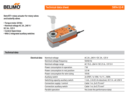 Belimo SRFA-S2-R Actuator for Rotary and Butterfly Valves